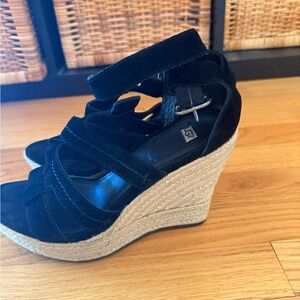UGG Black Suede Espadrille Wedge Sandals | Size 9 | Excellent Condition